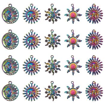 20Pcs 20 Style Rainbow Color Alloy Charm & Pendant, Sun, for Jewelry Making, 19~29mm, 1Pc/style