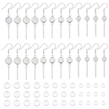 DIY Flat Round Earring with Dome Making Kit, Including 314 Stainless Steel Earring Hooks, Glass Cabochons, Stainless Steel Color, 66Pcs/box