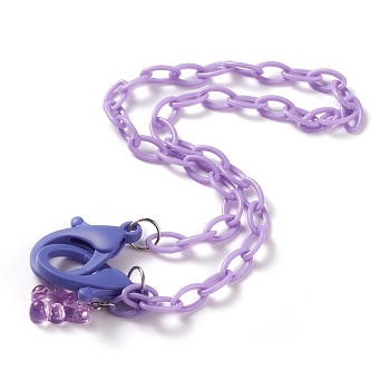Personalized ABS Plastic Cable Chain Necklaces, Eyeglass Chains, Handbag Chains, with Plastic Lobster Claw Clasps and Resin Bear Pendants, Lilac, 19-1/8 inch(48.5cm)