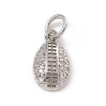 Brass Micro Pave Clear Cubic Zirconia Egg Charms, with Open Jump Rings, Platinum, 12x7x2.5mm, Jump Ring: 4.5x0.7mm, Inner Diameter: 3mm 