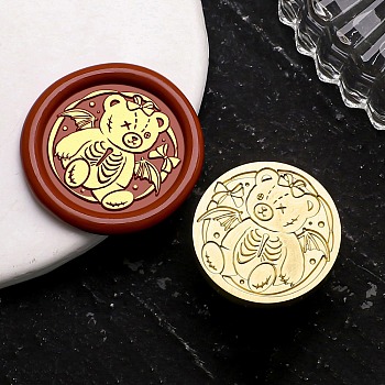 Golden Tone Wax Seal Brass Stamp Heads, for Wax Seal Stamp, Halloween Day Series, Bear, 25x14mm, Hole: 7mm