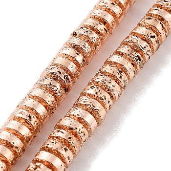 Electroplated Natural Lava Rock Beads Strands, Disc, Heishi Beads, Rose Gold Plated, 7x3mm, Hole: 1.2mm, about 124pcs/strand, 16.02''(40.7cm)