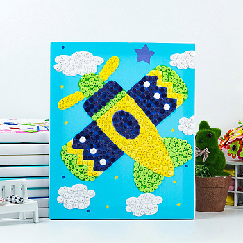 Creative DIY Fighters Pattern Resin Button Art, with Canvas Painting Paper and Wood Frame, Educational Craft Painting Sticky Toys for Kids, Yellow, 30x25x1.3cm