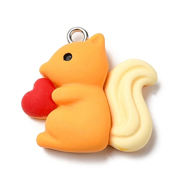 Autumn Theme Opaque Resin Pendants, with Platinum Plated Iron Loops, Squirrel, 23x24x8mm, Hole: 2mm