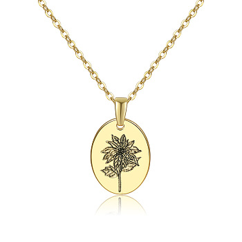 Brass Birth Month Flower Pendant Necklace, Floral Dainty Jewelry for Women, December Poinsettia, 17.72 inch(45cm)