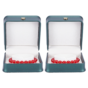 Square PU Leather Bracelet Box, Jewelry Storage Gift Case for Bracelet & Bangle, Dark Slate Gray, 9.35x9.4x5.4cm