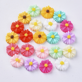 Resin Cabochons, Flower, Mixed Color, 13x4.5mm