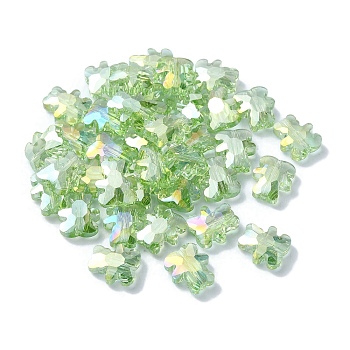 Electroplate Glass Beads, AB Color Plated, Bear, Light Green, 9.5x8.5x4mm, Hole: 1.2mm