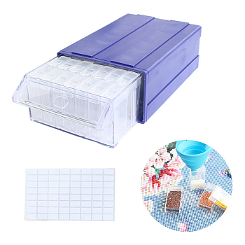 Diamond Painting Storage Stackable Bead Organizer Drawers, with 35 Slots Rectangle Individual Containers, Silicone Funnel and Writable Stickers, Slate Blue, 182x110x60mm