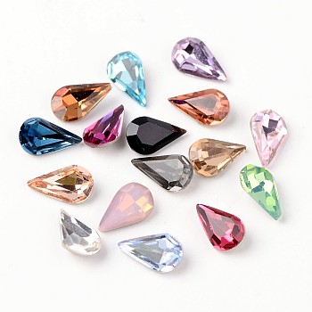 Faceted Teardrop Glass Pointed Back Rhinestone Cabochons, Grade A, Back Plated, Mixed Color, 10x6x3mm
