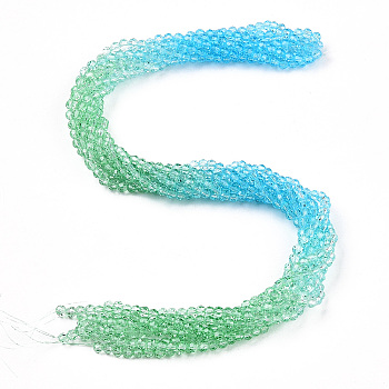Transparent Glass Beads Strands, Segmented Multi-color Beads, Faceted(32 Facets), Round, Green, 4mm, Hole: 0.8mm, about 98pcs/strand, 15.16 inch(38.5cm)