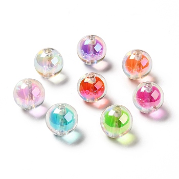 Two Tone UV Plating Rainbow Iridescent Acrylic Beads, Round, Mixed Color, 15~15.5x15.5~16mm, Hole: 3~3.1mm