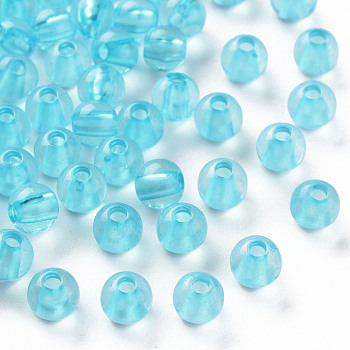 Transparent Acrylic Beads, Round, Deep Sky Blue, 6x5mm, Hole: 1.8mm, about 4400pcs/500g