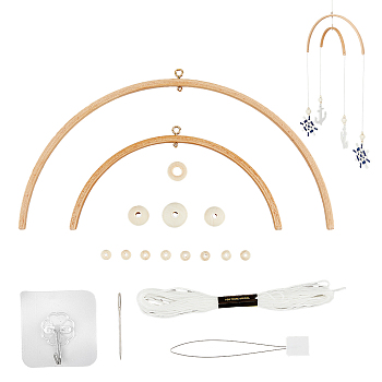 DIY Wood Bead Wind Chime Set, including Threader, Needle, Adhesive Hook Hanger, Thread, Wheat