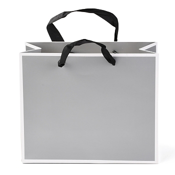 Rectangle Paper Bags, with Handles, for Gift Bags and Shopping Bags, Silver, 18x22x0.6cm