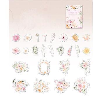 25Pcs Flowers Theme DIY Paper Stickers, for DIY Album Scrapbook, Diary Decoration, Misty Rose, 46~93x15~89x0.1mm