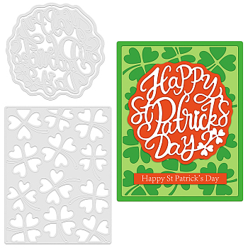 2Pcs 2 Styles Saint Patrick's Day Carbon Steel Cutting Dies Stencils, for DIY Scrapbooking, Photo Album, Decorative Embossing Paper Card, Stainless Steel Color, Clover & Word, Mixed Patterns, 9.7~13.4x9.5~10.4x0.08cm, 1pc/style