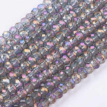 Faceted Rondelle Electroplate Glass Beads Strands, Dark Violet, 3x2mm, Hole: 1mm, about 165~169pcs/strand, 15~16 inch(38~40cm)