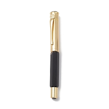 Natural Black Agate Brass Pens, Reiki Energy Fountain Pen, with Pen Case, Office & School Supplies, 142x19x14mm