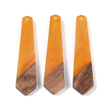 Resin & Wood Pendants, Tie Shaped Charms, Orange, 49x12x3.5mm, Hole: 2mm