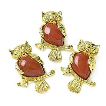 Natural Red Jasper Pendants, Brass Owl Charms, Golden, Rack Plating, Cadmium Free & Lead Free, 36.5x26.5x7.5mm, Hole: 6.5x4.5mm