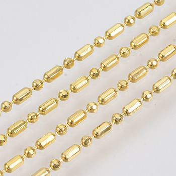 Brass Ball Chains, Ball & Bar Faceted Beaded Chains, Long-Lasting Plated, Soldered, with Spool, Cadmium Free & Nickel Free & Lead Free, Golden, 2.5x1.5mm and 1.5mm, about 32.8 Feet(10m)/roll