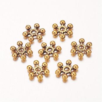 Zinc Alloy Beads Spacers, Cadmium Free & Lead Free, with One Hole, Snowflake, Antique Golden, 8.5x2.5mm, Hole: 1.5mm