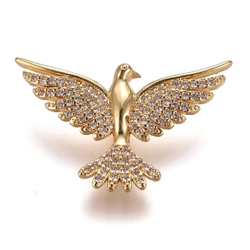 Brass Micro Pave Clear Cubic Zirconia Pendants, Pigeon, Golden, 17x28.8x5mm, Hole: 4.5x1.3mm