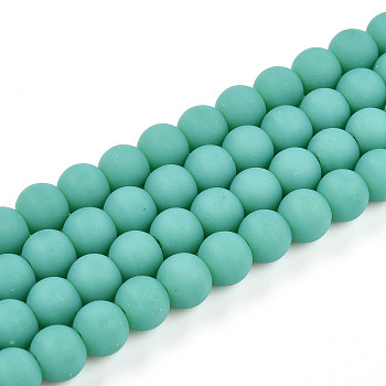 Opaque Glass Beads Strands, Round, Frosted, Turquoise, 6~6.5mm, Hole: 0.9mm, about 67~69pcs/strand, 14.57~14.96''(37~38cm)