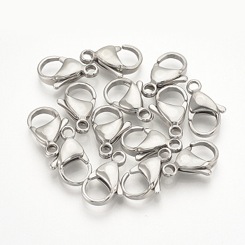 304 Stainless Steel Lobster Claw Clasps, Stainless Steel Color, 15x9x4mm, Hole: 1mm
