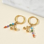 304 Stainless Steel & Rhinestone Hoop Dangle Earrings, Cherry, Golden, 37x16mm(EJEW-T059-02)