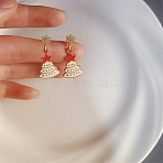 Alloy Enamel Dangle Stud Earrings, with Rhinestone, Christmas Tree, Light Gold, 29.5x15mm(EJEW-H173-04KCG)