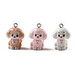 Opaque Resin Pendants, Dog Charms, with Platinum Tone Iron Loops, Mixed Color, 23~23.5x6~6.5x15.5mm, Hole: 2mm(RESI-G129-13)