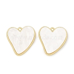 Valentine's Day Alloy with Acrylic Pendants, Heart Charms, White, Golden, 24x23x3.5mm, Hole: 1.6mm(AC-E003-11A-G01)