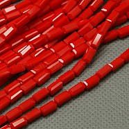 Opaque Glass Beads Strands, Faceted, Cuboid, Red, 7x3x3mm, Hole: 1mm, about 80pcs/strand, 52cm(EGLA-E008-3x6mm-09)