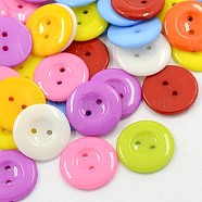 Acrylic Sewing Buttons for Costume Design, Plastic Shirt Buttons, 2-Hole, Dyed, Flat Round, Mixed Color, 21x2.5mm, Hole: 1mm(BUTT-E087-A-M)
