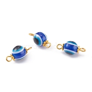 Evil Eye Resin Beads Link Connector, with Alloy Daisy Spacer Beads and Iron Eye Pin, Blue, 17x8mm, Hole: 2mm(PALLOY-JF00650)