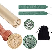 CRASPIRE DIY Wax Seal Stamp Kits, Including Brass Handles, Sealing Wax Sticks, Rectangle Velvet Pouches, Golden, Moon Pattern Brass Handles: 1pc(DIY-CP0002-87A)