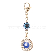 Evil Eye Alloy Enamel with Rhinestone Pendant Decoration, Resin Beads and 304 Stainless Steel Lobster Claw Clasps, Flat Round, 56mm(HJEW-JM01040-01)