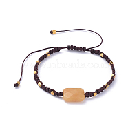 Adjustable Natural Yellow Jade Braided Bead Bracelets, Nylon Thread Square Knot Bracelets, with Brass Beads, 6-3/4 inch~13 inch(17~33cm)(BJEW-JB05051-03)