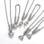 304 Stainless Steel Jewelry Sets, Necklaces and Bracelets, with Cable Chains and Lobster Claw Clasps, Animal, Stainless Steel Color, 18.1 inch(46cm), 8-1/8 inch(20.5cm)(SJEW-O097-01P)