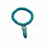 Synthetic Turquoise Pointed Bullet Charm Bracelets, Round Beaded Stretch Bracelets for Women Men(ZL7709)