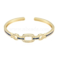 Cubic Zirconia Oval & Fish Open Cuff Bangle, Real 18K Gold Plated Brass Jewelry for Women, Medium Blue, Inner Diameter: 2-1/8x2-1/2 inch(5.4x6.4cm)(BJEW-G651-06G-02)