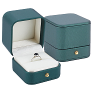 PU Leather Ring Boxes, with Velet Inside, Square, Green, 6x6.5x6cm(LBOX-WH0002-01)
