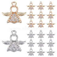 Elite 20Pcs 2 Colors Rack Plating Brass Micro Pave Clear Cubic Zirconia Charms, Long-Lasting Plated, Cadmium Free & Lead Free, Angel Charms, Platinum & Golden, 12x12.5x2mm, Hole: 1mm, 10pcs/color(KK-PH0009-43)