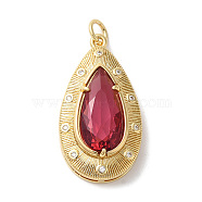 Rack Plating Brass Pendants, with Glass, Long-Lasting Plated, Lead Free & Cadmium Free, Oval, with Jump Ring, Teardrop, Golden, Medium Violet Red, 28.5x15.5x6.5mm, Hole: 3mm(KK-U022-05A-G)