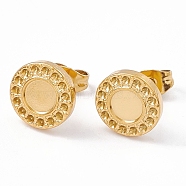 Ion Plating(IP) 304 Stainless Steel Stud Earring Findings, Flat Round Earring Settings, with Ear Nuts, Real 18K Gold Plated, 10.5mm, Pin: 0.6mm, Tray: 5mm(EJEW-G338-01G)
