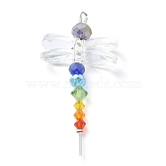 Glass Beaded Pendants, with 304 Stainless Steel Findings, Dragonfly Charms, Colorful, 58x29x9mm, Hole: 4.5x2mm(PALLOY-TA00048)