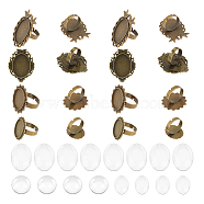 DIY Blank Dome Finger Ring Making Kit, Including Bird & Tortoise & Flower Adjustable Zinc Alloy Bezel Cup Ring Settings, Glass Cabochons, Antique Bronze, 32Pcs/box(FIND-UN0002-40)