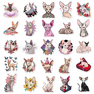 50Pcs Waterproof PVC Cat Stickers Set, Adhesive Kitten Label Stickers, for Water Bottles, Laptop, Luggage, Cup, Computer, Mobile Phone, Skateboard, Guitar Stickers, Mixed Color, 62.7x44.2mm(PW-WG45507-01)